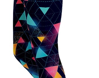 Patterned Workout Leggings Women - Neon Triangle Rave Style High Waisted Activewear Yoga Pants