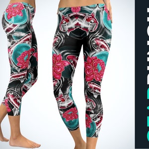 Koi Fish Capri Leggings voor dames, Yoga Workout Oefening Capri Pant Leggings, Jogging Capris