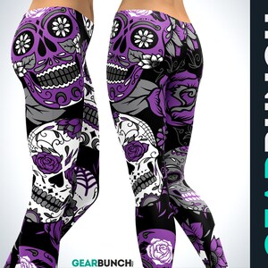 Sugar Skull Leggings for Women, Printed Gym Exercise Workout Leggings, High Waist Plus Size Sexy Tiktok Leggings, Yoga Tights For Women