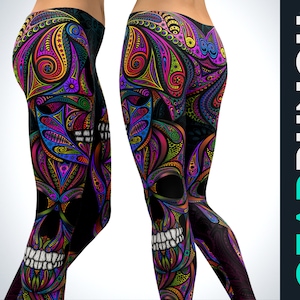 Vibrant Skull Leggings, Printed Leggings For Women, Gothic Halloween Leggings, Butter Soft Exercise Workout Leggings, Yoga Gifts For Her