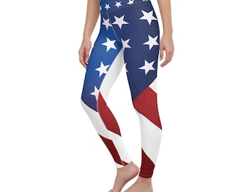 American Flag Yoga Pants - Patriotic High Waisted Workout Leggings for Women