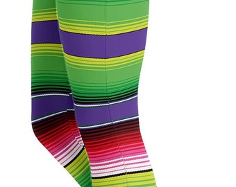 Yoga Leggings Women - Colorful Mexican Serape High Waisted Workout Activewear