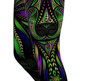 Workout Leggings Women Colorful Wolf Pattern, High Waisted Activewear, Yoga Pants, Tie Dye