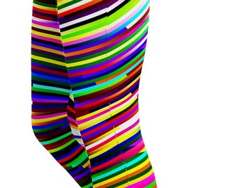 Patterned Workout Leggings Women - Psychedelic Striped High Waisted Activewear Rave Yoga