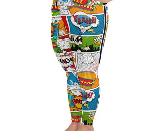 Leginsy plus size z nadrukiem komiksowym dla kobiet, do ćwiczeń z superbohaterami, spodnie do jogi