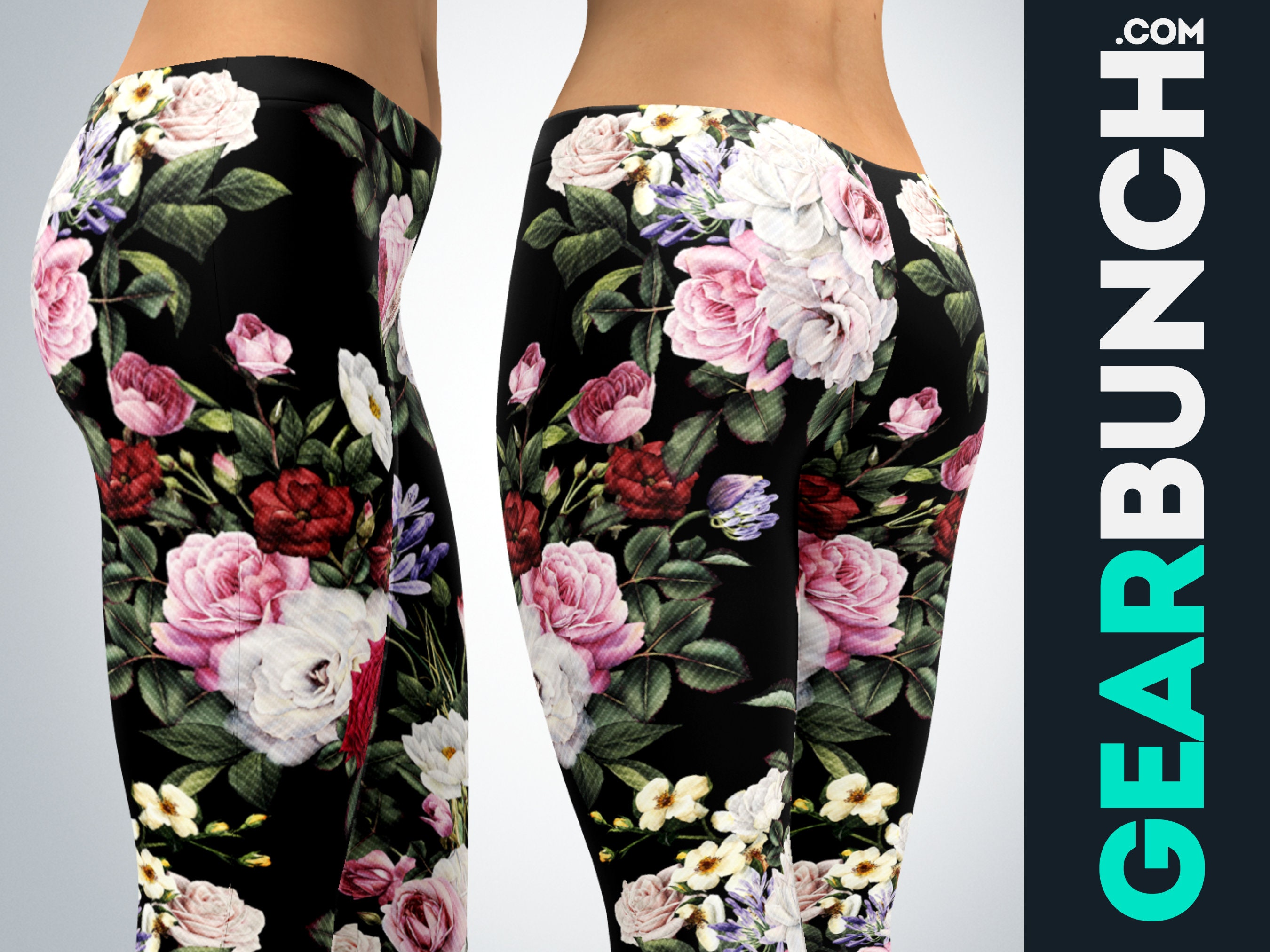 Pink rose black leggings sale