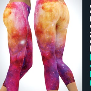 Galaxy Capri Leggings, Capri Pants, Galaxy Clothing, Galaxy Costume, Galaxy Workout Leggings, High Waisted Capri Pants, Galaxy Yoga Pants