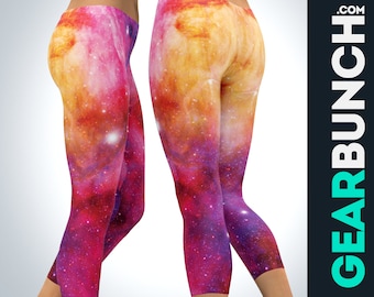 Galaxy Print Leggings: High Waisted Capri Yoga Pants for Women's Activewear & Workout