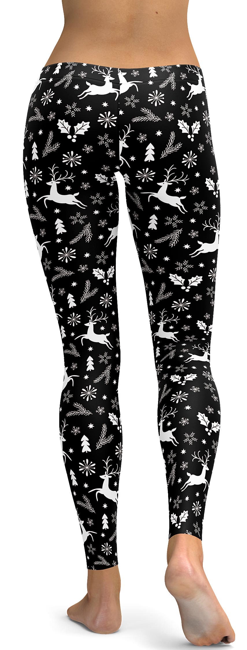 Reindeer Leggings for Women, Black Christmas Printed Tiktok