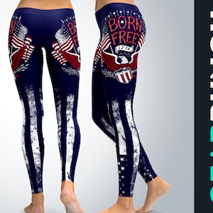 American Flag Leggings, Proud American Patriot Girl Leggings for Women, US Flag Printed Plus Size Exercise Leggings, 4th July Gift for Her