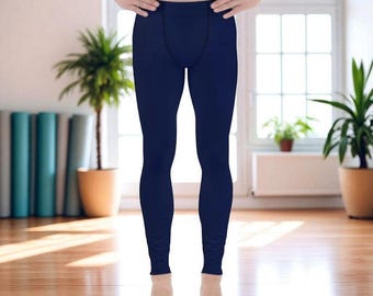 Meggings for Men: Ocean Blue Stretchy Athletic Leggings
