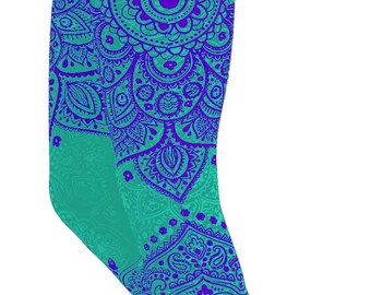 Patterned Workout Leggings - Vibrant Mandala Print High Waisted Activewear for Women's Yoga