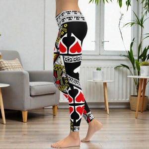 Patterned Workout Leggings for Women, Queen of Hearts Print Stretchy Yoga Pants