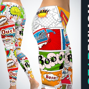 Comic Book Leggings for Women, Printed Super Hero Leggings, Plus Size Buttery Soft Leggings, Exercise Gym Activewear Yoga Tights for Women