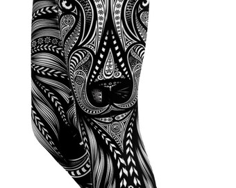 Patterned Workout Leggings Women - Black Wolf Capri Yoga Pants Activewear