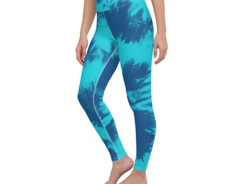 Tie Dye Yoga Pants Women Blue Aqua | High Waisted Workout Leggings Activewear