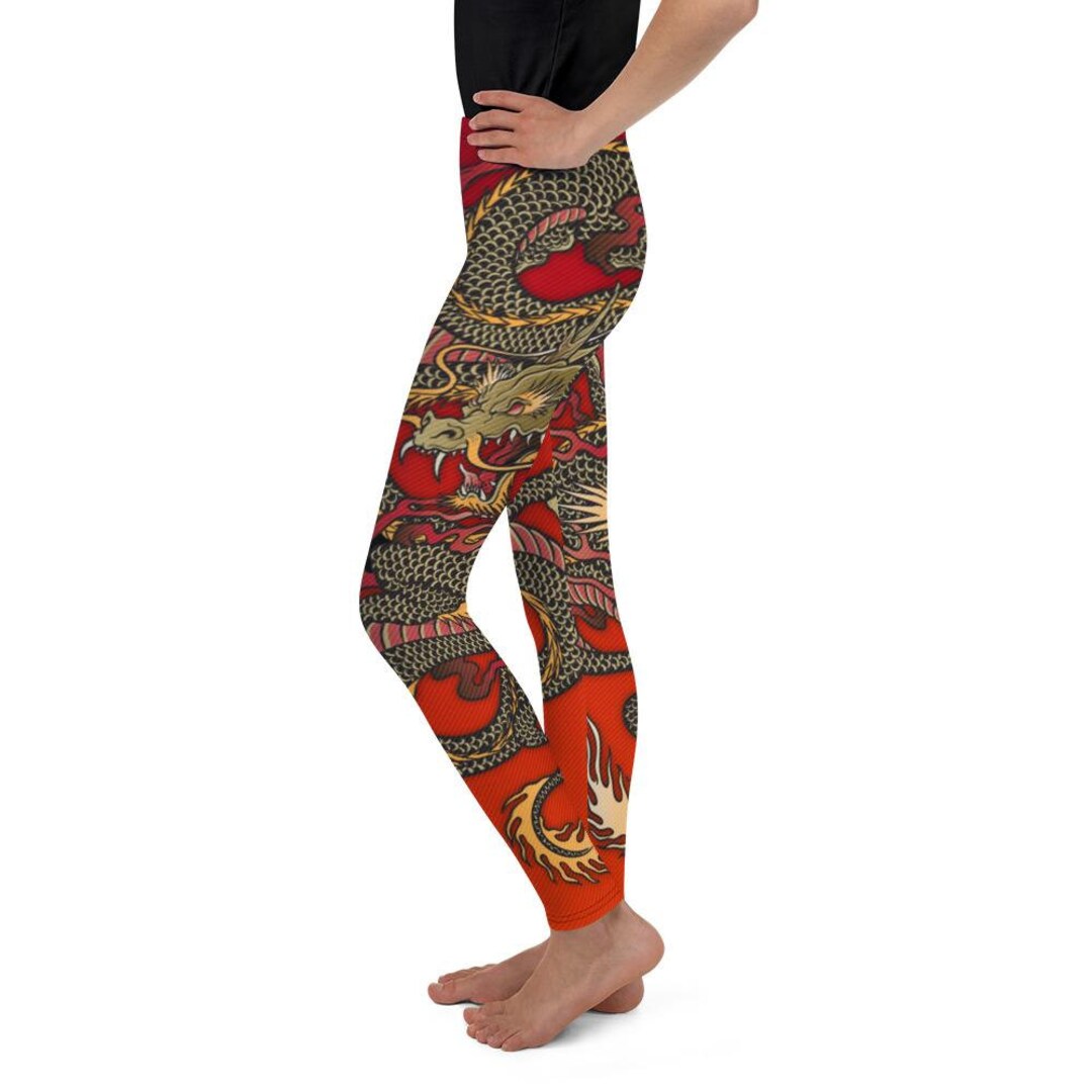Red Chinese Dragon Floral Print Women's Leggings main image 1
