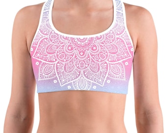 Mandala Sports Bra | Pastel Pink & Blue Workout Top for Women