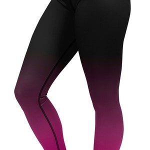 High Waisted Yoga Pants Women Ombre Black Pink - Workout Leggings for Gym, Running, Pilates
