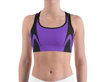 Purple Honeycomb Workout Sports Bra - High Impact, Longline, Active Women's Yoga Top