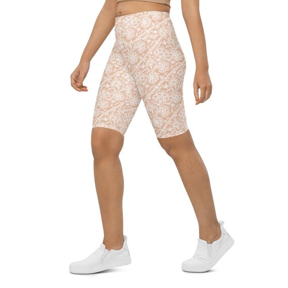 White Faux Lace Bike Shorts for Women: Unique Activewear Leggings