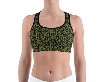 Workout-sportbeha Olijfgroen luipaardtopje met hoge ondersteuning voor dames, fitness