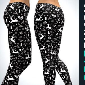 Reindeer Leggings for Women, Black Christmas Printed Tiktok Leggings, Unique Gift for Her, Christmas Clearance, Gym Workout Women&#39;s Leggings