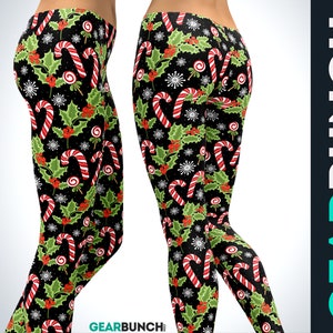 Holly Leaves with Berries Christmas Leggings For Women, Printed Leggings Ugly Outfit Women, Sexy Gym Workout Tiktok Butter Soft Yoga Pants