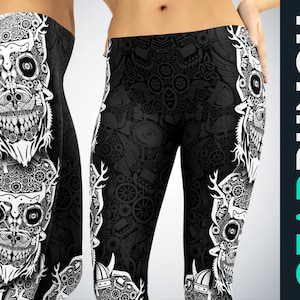 Vikings Skull Leggings for Women, Halloween Viking Outfit, Printed Sexy Gym Workout Exercise Leggings, Scandinavian Gift for Shield Maiden