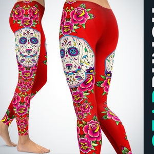 Beagle Sugar Skull Leggings for Women, Printed Floral Leggings, Tie Dye Plus Size Leggings, High Waist Leggings, Gift for Beagle Mom