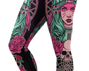 Pantalones de yoga estilo boho para mujer: leggings deportivos de talle alto con estampado vibrante.