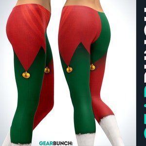 Elf Pants Printed Leggings for Women, Red & Green Christmas Leggings, Festival Outfit Butter Soft Yoga Pants Tights, Xmas Gift for Daughter
