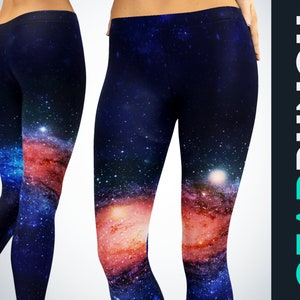 Galaxy Leggings, Workout Leggings for Women, Yoga Pants for Her, Vibrant Colorful Printed Leggings, Sport Activewear Space Stars Clothing