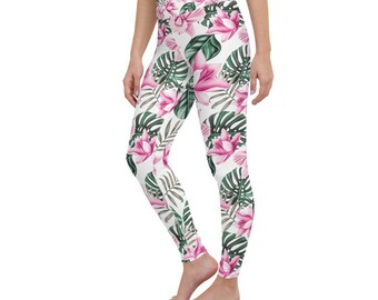 Tropical Floral Yoga Pants: High Waisted Women's Workout Leggings