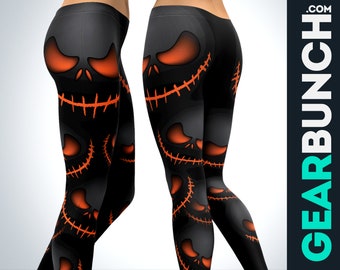 Leggings citrouille maléfique pour femme | Pantalon de yoga effrayant pour Halloween | Vêtements de sport taille haute