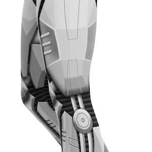 May include: White and black leggings with a robotic design. The leggings feature a detailed pattern resembling mechanical armor, with panels, lines, and circular elements. The design covers the entire leggings, creating a futuristic look.