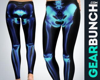 Leggings femininas com estampa de esqueleto em raio-X - Calça de ioga para treino de Halloween, cintura alta, ideal para atividades físicas.