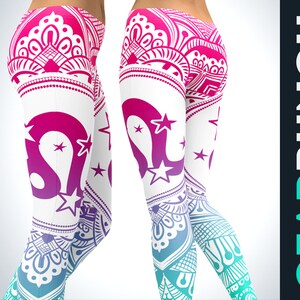 Leo Leggings For Women, Colorful Printed Zodiac Leggings, Leo Girl Birthday Gift, Zodiac Constellation Gift for Leo Wife Leo Girlfriend