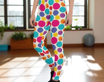 Colorful Dot Print Leggings, High Waist Yoga Tights, Festival Wear