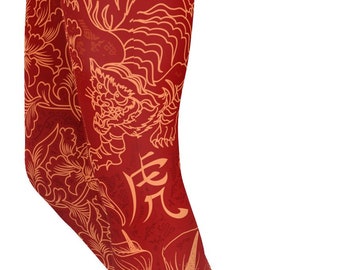 Patterned Workout Leggings Women - Chinese Zodiac Tiger Print High Waisted Activewear