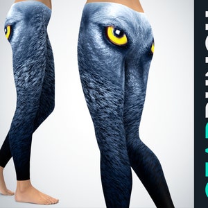 Wolf Leggings for Women, Wolf Skin Eyes Printed Leggings, Goth Halloween Leggings, Sexy Gym Workout Exercise Plus Size High Waist Leggings