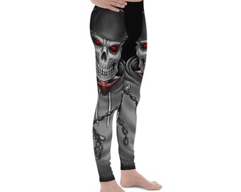 Patterned Workout Leggings: Evil Skeleton Print Active Leggings for Women's Fitness