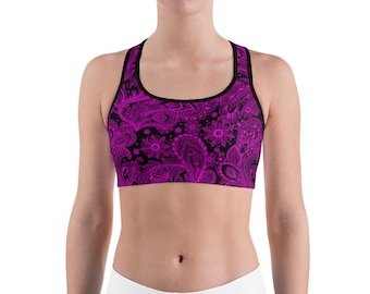 Roze sport-bh met bloemen | Gloeiende workouttop voor high-impact training en yoga