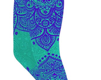Yoga Leggings Damen Bunt Türkis Lila Mandala Capris - Hoch taillierte Sportwäsche Workout