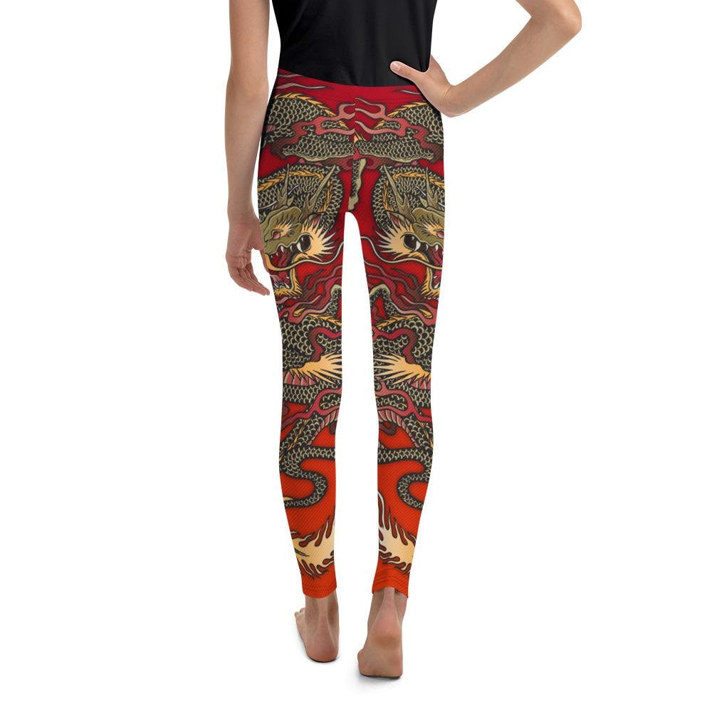 Red Chinese Dragon Floral Print Women's Leggings