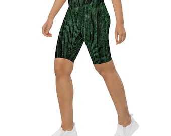 Workout Bike Shorts Women - Colorful High Waisted Active Leggings - Matrix Design