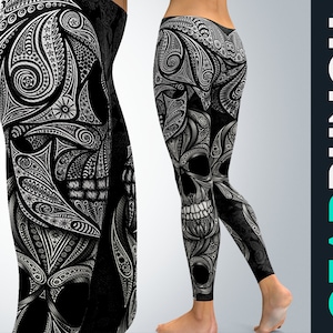Ornamental Skull Leggings, Printed Leggings For Women, Gothic Halloween Leggings, Butter Soft Exercise Workout Leggings, Yoga Gifts For Her