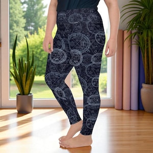 Witchcraft Print Plus Size Leggings, Gothic Print Yoga Pants, High Waist Tights, Womens Clothing, Festival Leggings, Yoga Gifts, Gym Clothes