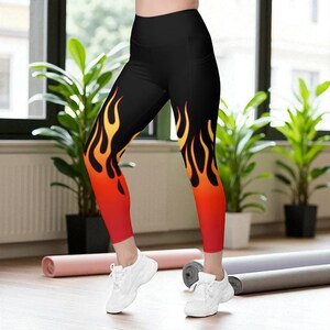 Flame Leggings with Pockets, Bold and Stretchy Activewear for Women, High-Waisted Fitness Leggings for Gym or Street Style, Gift for Her