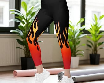 High Waisted Flame Leggings with Pockets - Women's Activewear Workout Yoga Pants